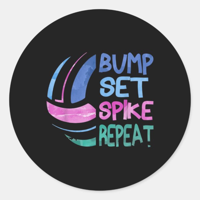 Sticker Rond Filles Volleyball ensemble de balle Spike Répéter  (Devant)