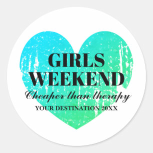 Sticker Rond Filles week-end loin voyage coeur bleu turquoise