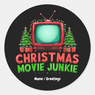 Sticker Rond Film de Noël Junkie Retro Holiday Funny Matchi