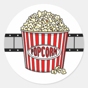 Sticker Rond Filmstrip Retro Popcorn et Film