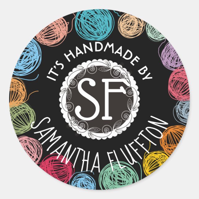 Sticker Rond Fils de griffes tricot crochet fait main avec amou (Devant)