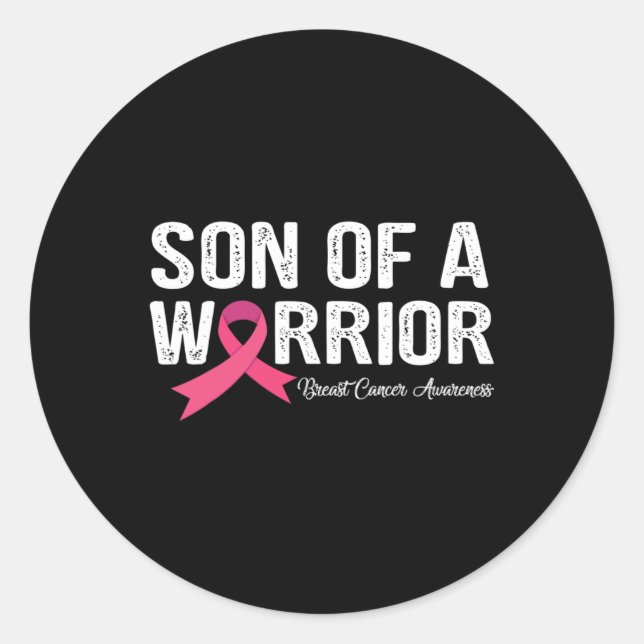 Sticker Rond Fils D'Un Guerrier Pink Ribbon Cancer Du Sein (Devant)