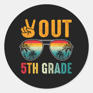 Sticker Rond Fin 5e année Rétro Graduation Dernier jour de l'éc