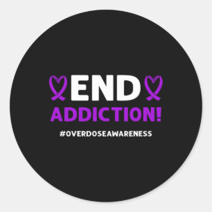 Sticker Rond Finissez la dépendance ! Ruban Violet. Sensibilisa