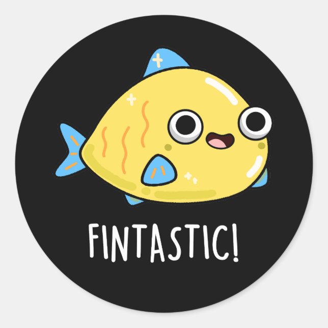 Sticker Rond Fintastic Funny Fish Pun Dark BG (Devant)