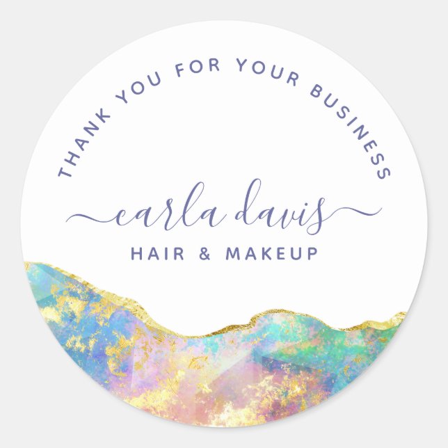 Sticker Rond Fire Opal Rainbow Gemstone Business Merci (Devant)