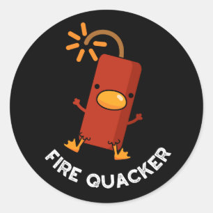 Sticker Rond Fire Quacker Funny Fireworks Pun Dark BG