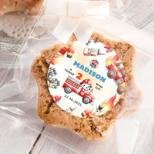 Sticker Rond Fire Truck Firefighter 2e fête d'anniversaire