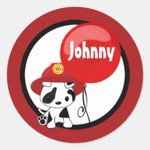 Sticker Rond FIREFIGHTER dalmatien ballon d'anniversaire autoco