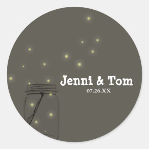 Sticker Rond Fireflies Mason Jar Mariage rustique Favoriser Sti
