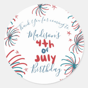 Sticker Rond Fireworks 4 juillet Stars BBQ Anniversaire