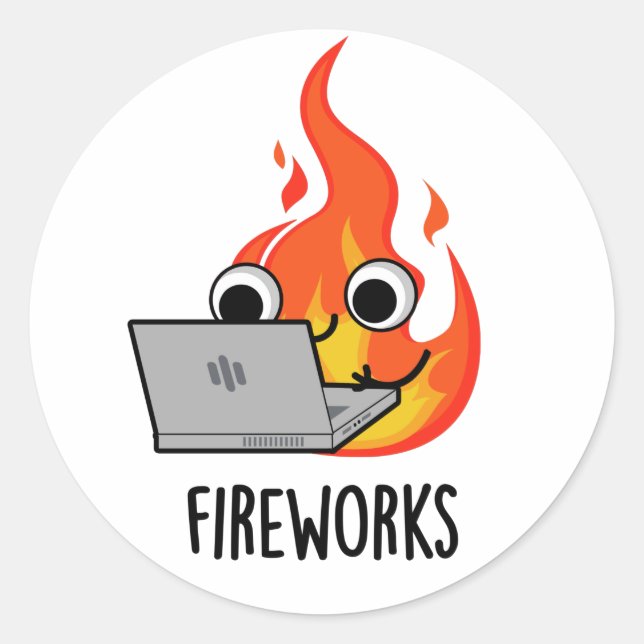 Sticker Rond Fireworks Funky Fire Flame Pun (Devant)