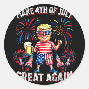 Sticker Rond Fireworks Funny Trump Patriotic American Happy 4e