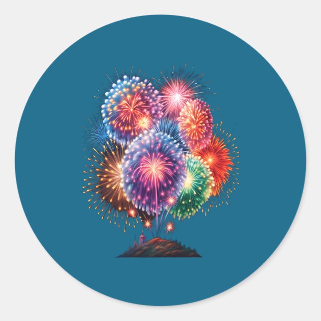 Sticker Rond Fireworks New Year's Eve Party Long Sleeve  (Devant)
