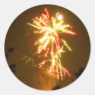 Sticker Rond Fireworks sous la Pleine lune