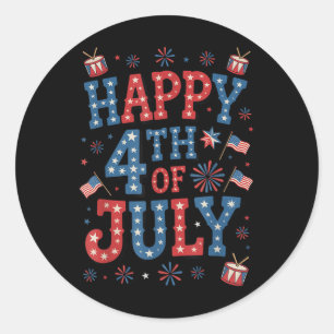 Sticker Rond Fireworks Us Patriotic American Pride Happy 4th Of