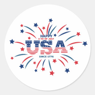 Sticker Rond Fireworks USA Patriotique Rouge Blanc Bleu