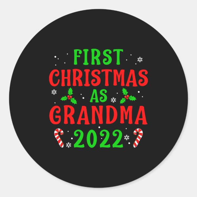 Sticker Rond First Christmas As Grandma Xmas Grandmother New Gr (Devant)