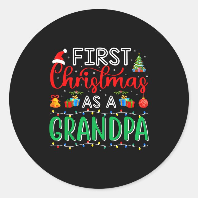 Sticker Rond First Christmas As Grandpa Family Matching New Gra (Devant)