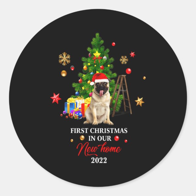 Sticker Rond First Christmas In Our New Home Xmas For Bulldog T (Devant)