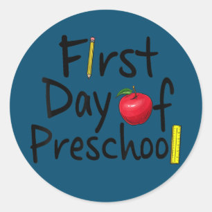 Sticker Rond First Day Of Preschool Funny School Teacher