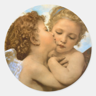 Sticker Rond First Kiss (détail d'ange) par Bouguereau