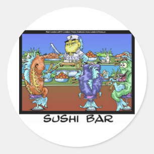 Sticker Rond Fish Meet Markets AKA Sushi Bar Dons Amusants & Ca