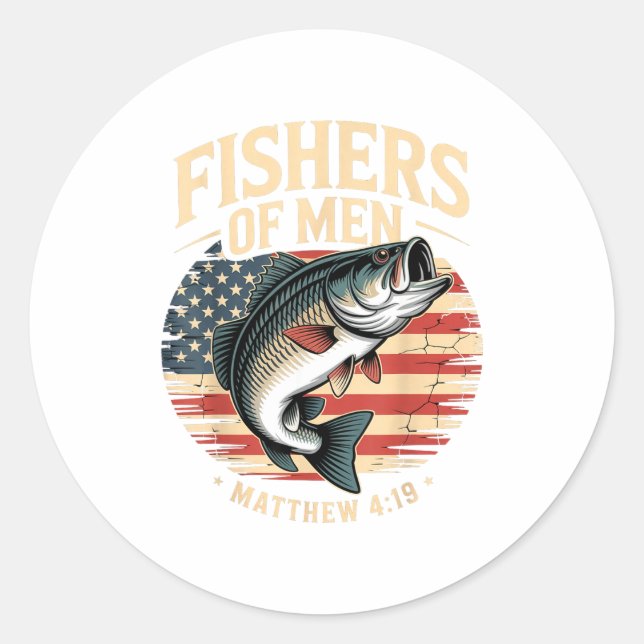 Sticker Rond Fishers Of Men Matthew 4 19 American Flag B  (Devant)
