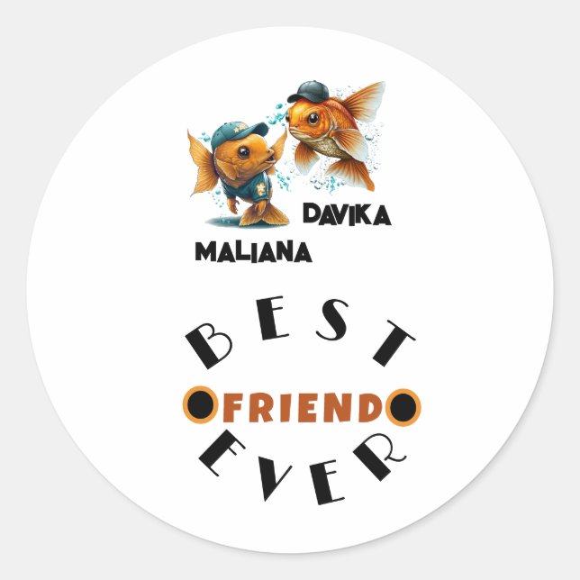 Sticker Rond Fishy Meilleur Ami Pour Des Besties (Devant)