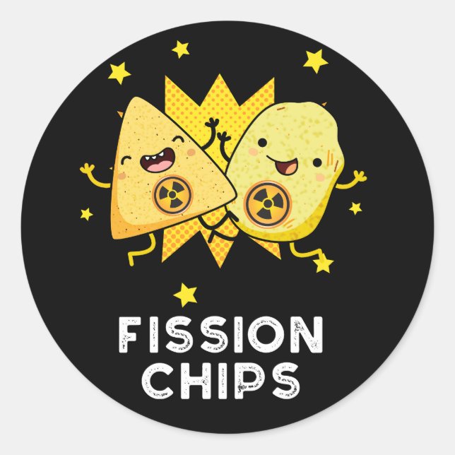 Sticker Rond Fission Chips drôle Physique Nourriture Pun Dark B (Devant)