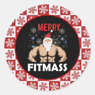 Sticker Rond Fitness amusant Thème Noël Fitmas Trainer Salle de
