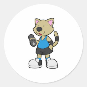 Sticker Rond Fitness au chat avec Dumbbell
