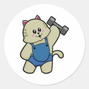 Sticker Rond Fitness au chat avec Dumbbell
