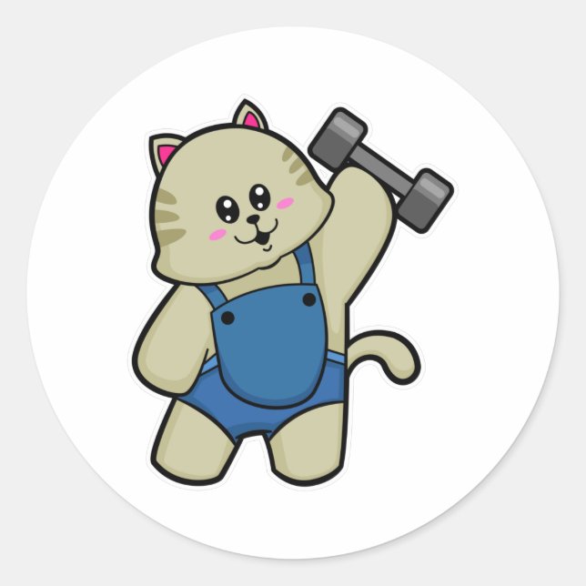 Sticker Rond Fitness au chat avec Dumbbell (Devant)