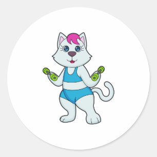 Sticker Rond Fitness Cat Dumbbell