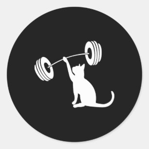 Sticker Rond Fitness drôle Haltère Force Gym Chat Levage Pour