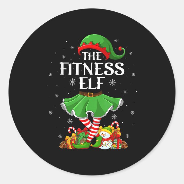 Sticker Rond Fitness Elf Christmas Family Elf Squad Xmas Girls  (Devant)