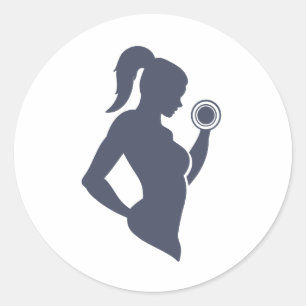 Sticker Rond Fitness girl levant haltère