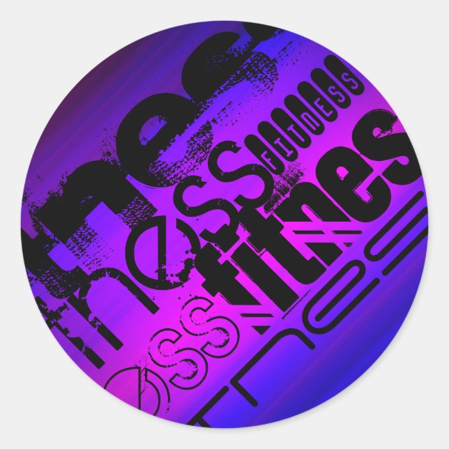 Sticker Rond Fitness; Violet Vibrant Bleu et Magenta (Devant)
