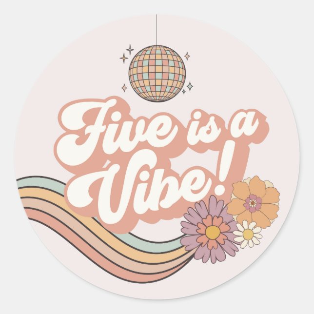 Sticker Rond Five est une Vibe 5e anniversaire fête (Devant)