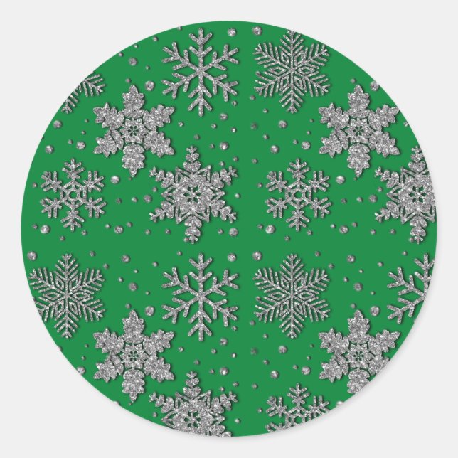 Sticker Rond Flacon de neige à parties scintillant argentée (Devant)