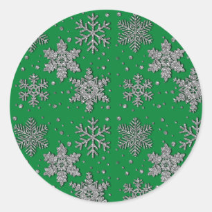 Sticker Rond Flacon de neige à parties scintillant argentée