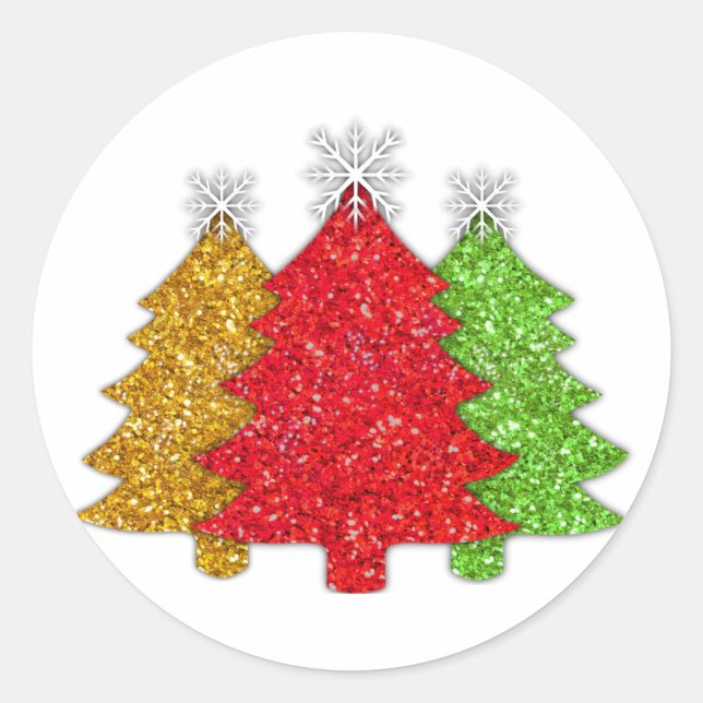 Sticker Rond Flacon de neige de l'arbre de Noël rouge étincelan (Devant)