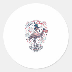 Sticker Rond Flamant Patriotique Design de Chemise Gravure Vint