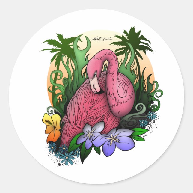 Sticker Rond Flamant rose (Devant)
