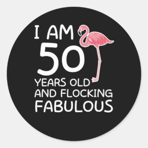 Sticker Rond Flamant rose 50e anniversaire Flocking Fabuleux
