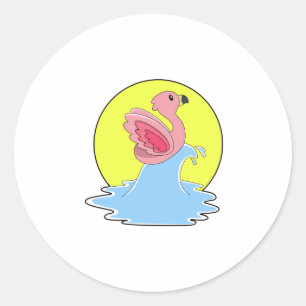 Sticker Rond Flamant rose à Surfing on Water