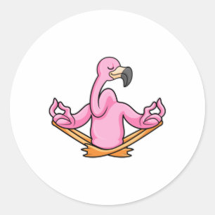 Sticker Rond Flamant rose à Yoga en Jambes croisées