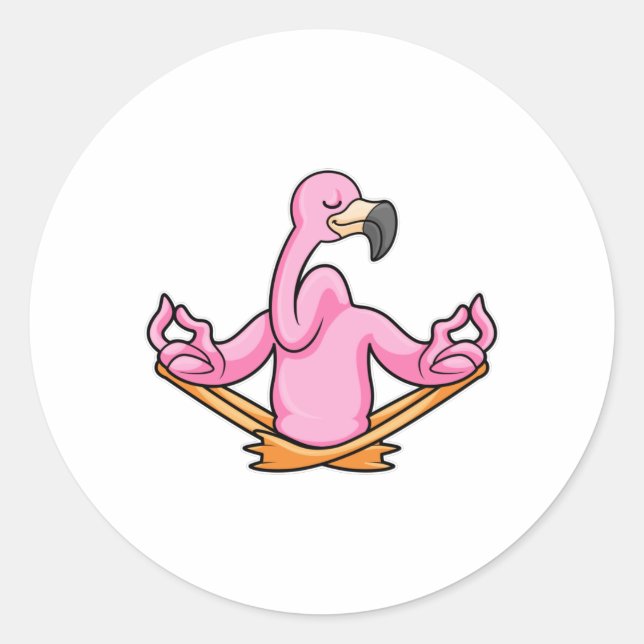 Sticker Rond Flamant rose à Yoga en Jambes croisées (Devant)