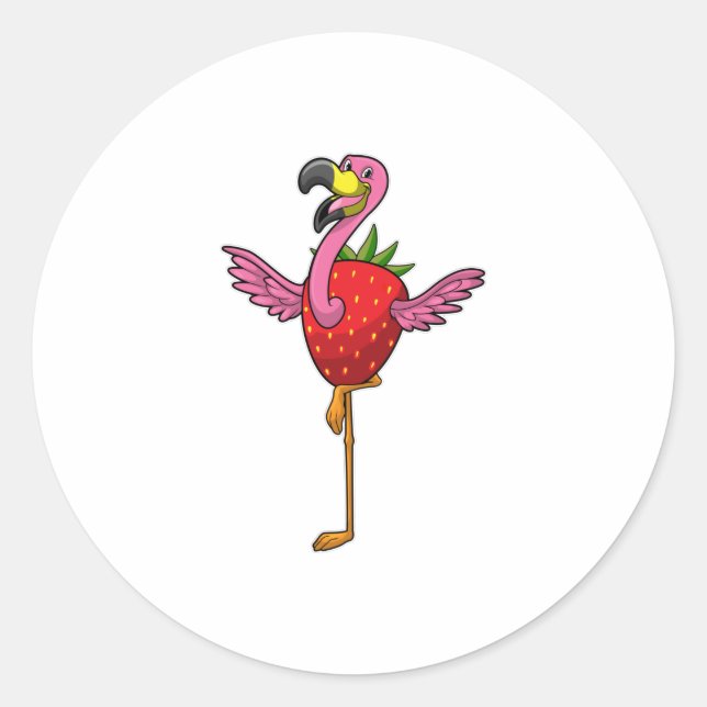 Sticker Rond Flamant rose aux fraises (Devant)